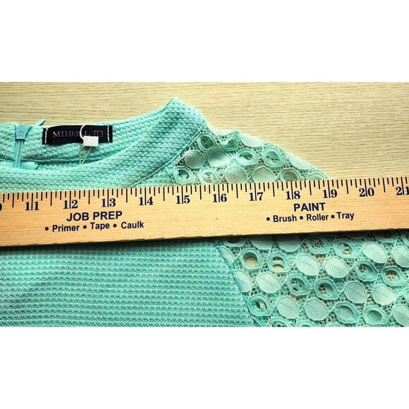 TOP-MIHOLL-Waffle Material-Lace Sleeves-Long Sleeves-Mint Green-Size Large - Picture 10 of 16